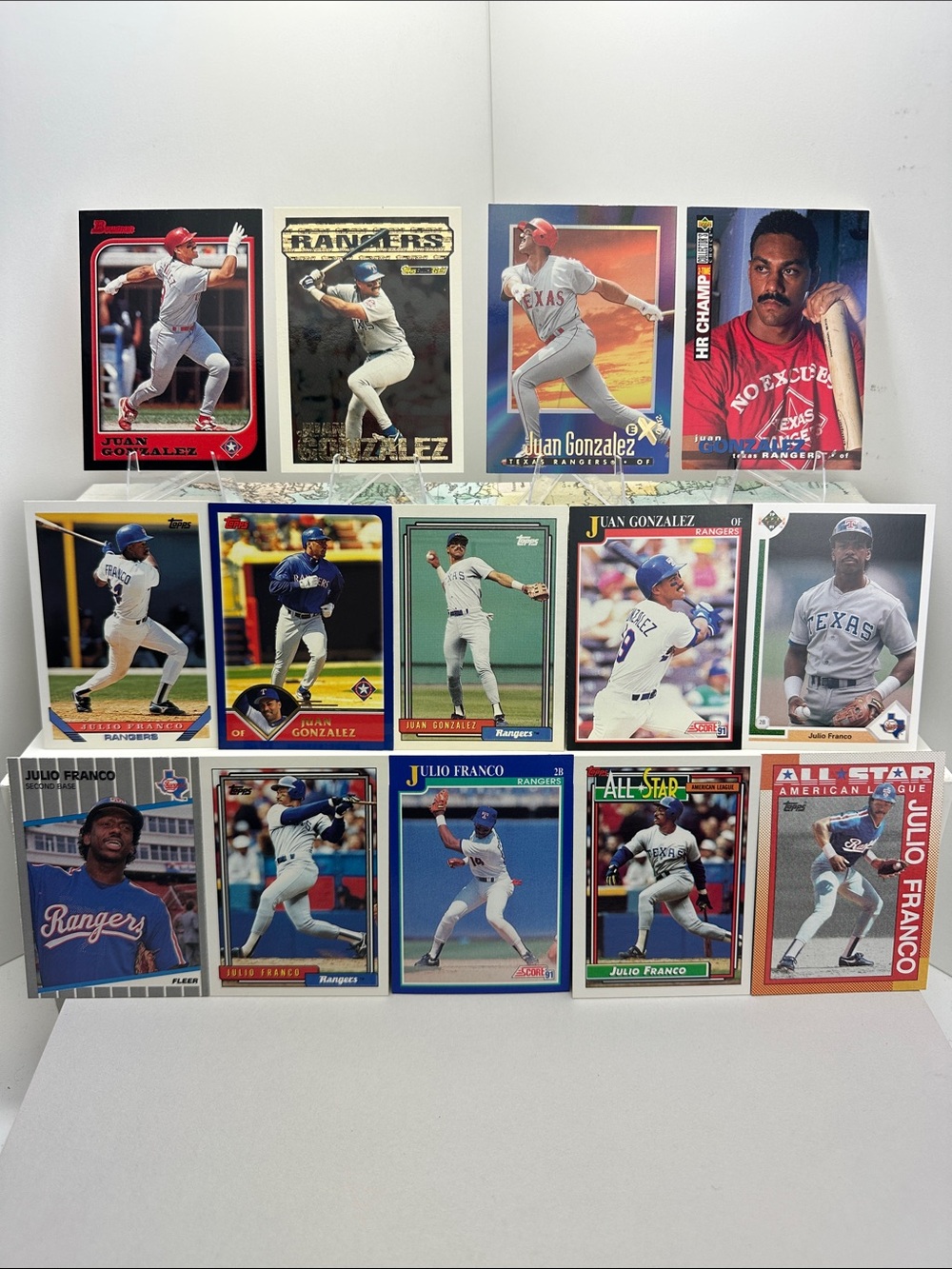Juan Gonzales & Julio Franco vintage Texas Rangers lot of 14